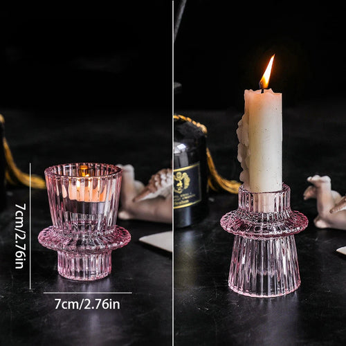 bougeoirs vintage en verre transparent à motifs nordiques - vue 14 sur 15