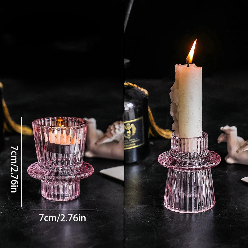 bougeoirs vintage en verre transparent à motifs nordiques - vue 13 sur 15