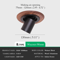 Walnut Wood Wall Wash Light, Modern Wabi-Sabi Vintage, Rotatable Recessed Spotlight for Living Room, Dining Room, Bedroom, Study