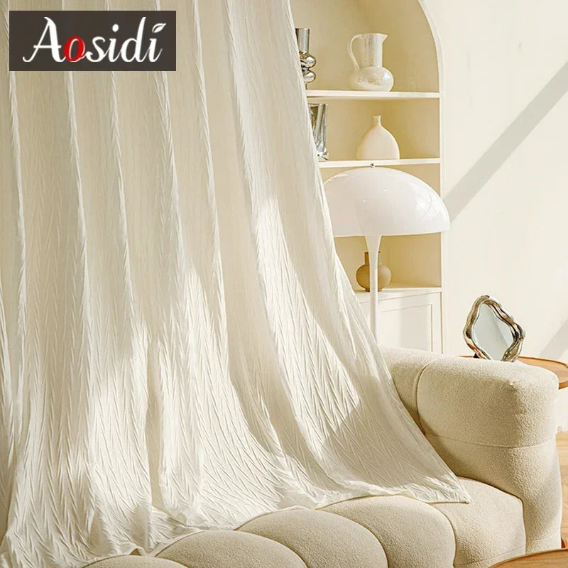 Voilage rideau tulle plissé motif végétal salon chambre - vue 1 sur 7
