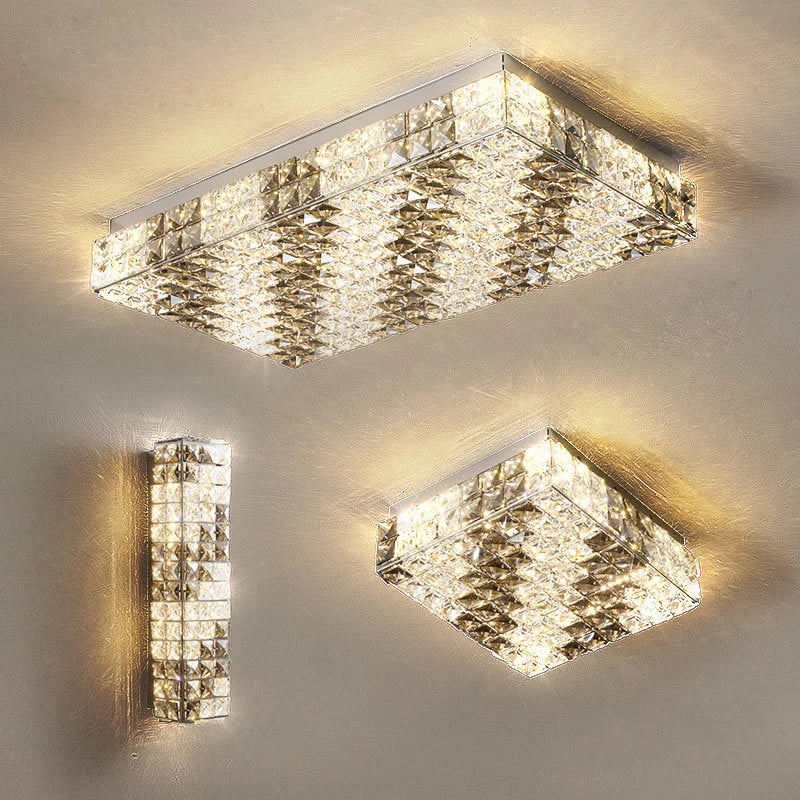 plafonnier led art déco carré cristal design moderne élégant - vue 2 sur 22