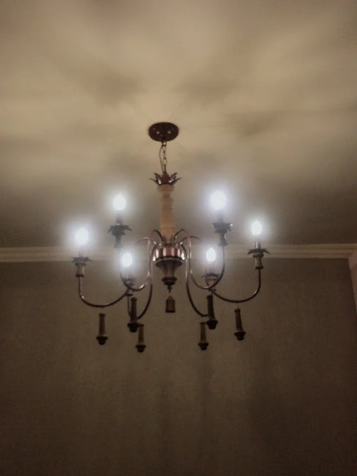 lustre industriel en résine antique avec bougeoirs à led - vue 6 sur 10