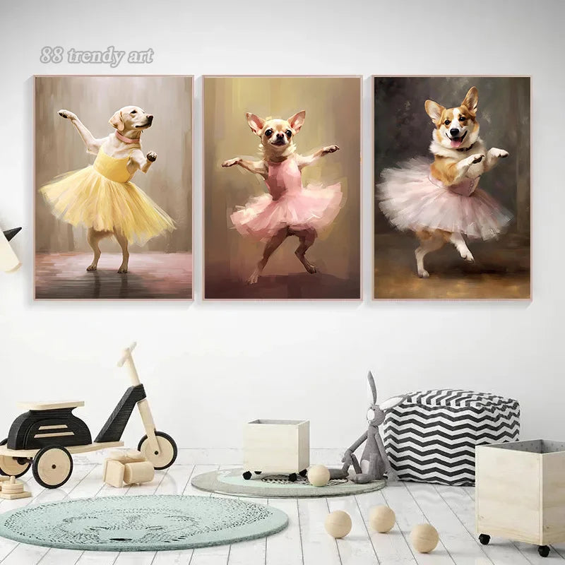 portraits de ballerine de chien art abstrait mural kawaii - vue 4 sur 26