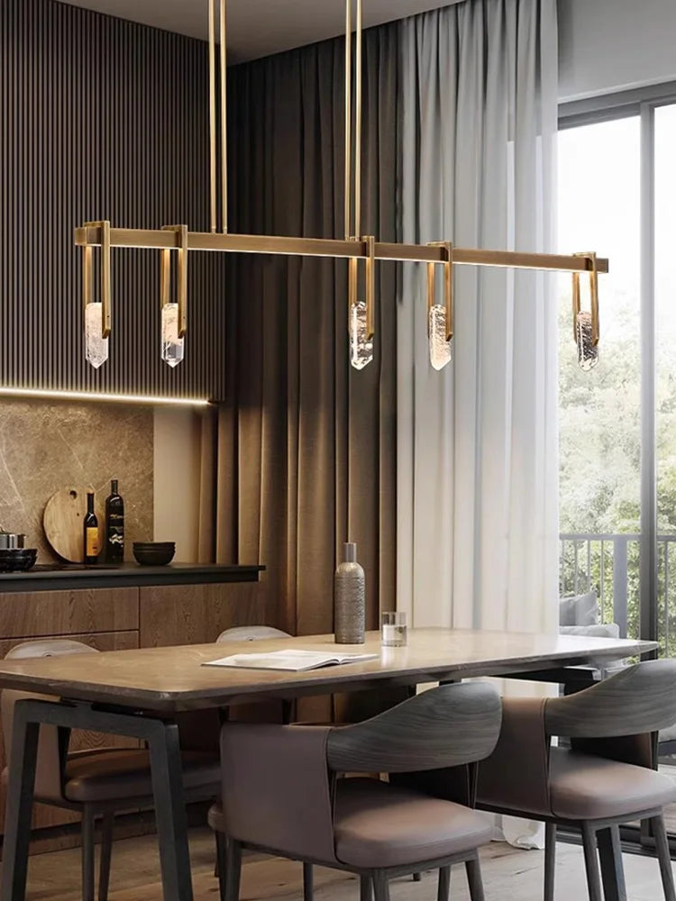 Lustre style design italien cuivre postmoderne LED ronde cristal luxe - vue 5 sur 15