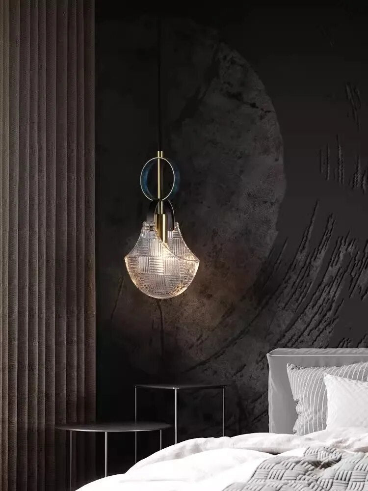suspension luminaire cuir led verre lustre - vue 5 sur 30