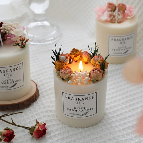 bougie parfumée fleurs séchées en cire de soja décorative et romantique - vue 2 sur 16