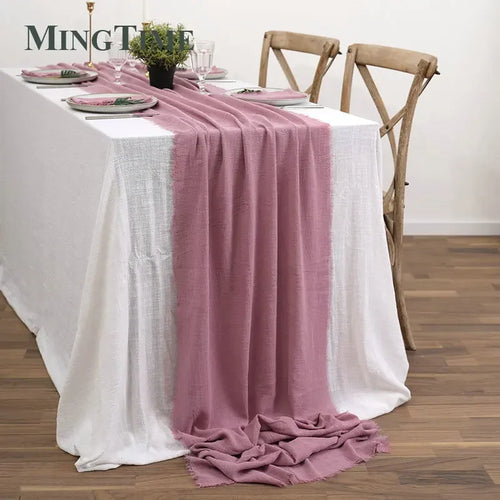 Chemin de table coton gaze retro boho beige