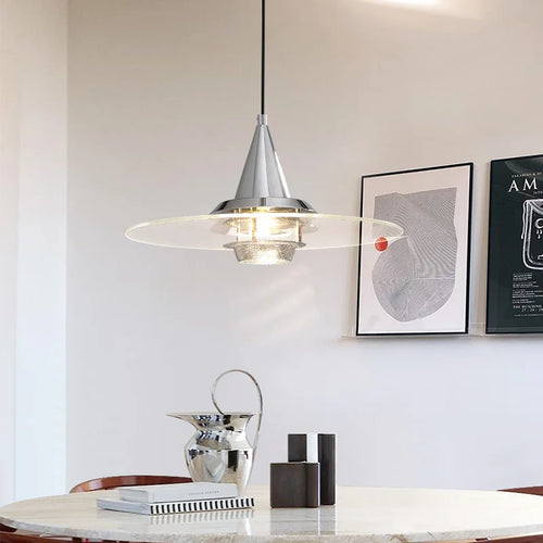 lustre bauhaus en verre clair suspendu pour restaurant - vue 2 sur 10