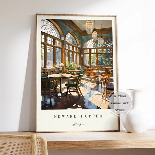 bibliothèque d'œuvres d'art d'edward hopper décoration murale moderne - vue 4 sur 7