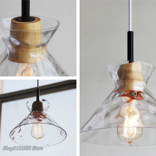 lampe suspension led japonaise bois verre décor luminaire - vue 6 sur 9