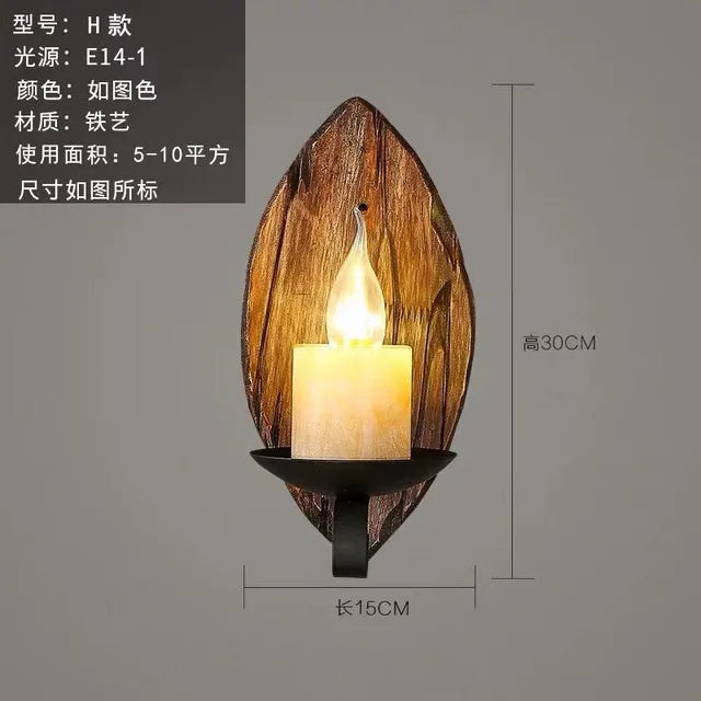 Applique murale LED industrielle rétro en bois - vue 19 sur 21