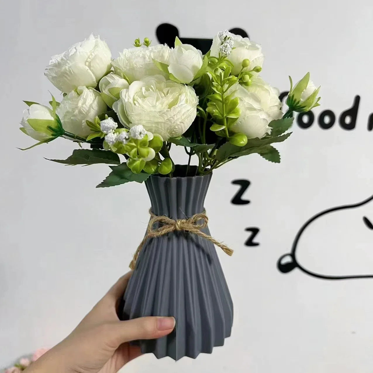vase à fleurs en plastique style céramique décoration nordique pour maison - vue 6 sur 7