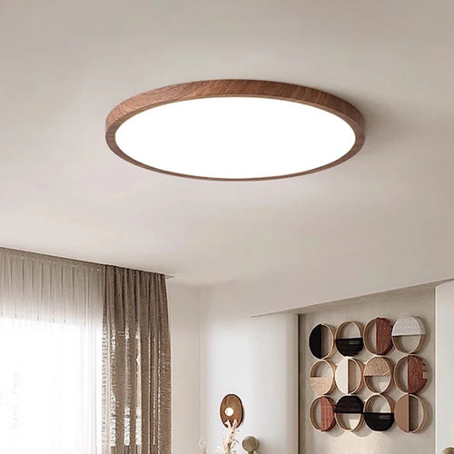 plafonnier led ultra-mince circulaire grain de bois 3 tons lumière - vue 6 sur 12