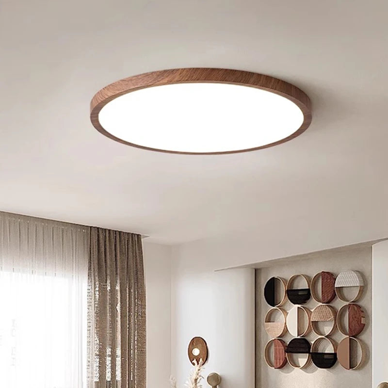 plafonnier led ultra-mince circulaire grain de bois 3 tons lumière - vue 5 sur 12