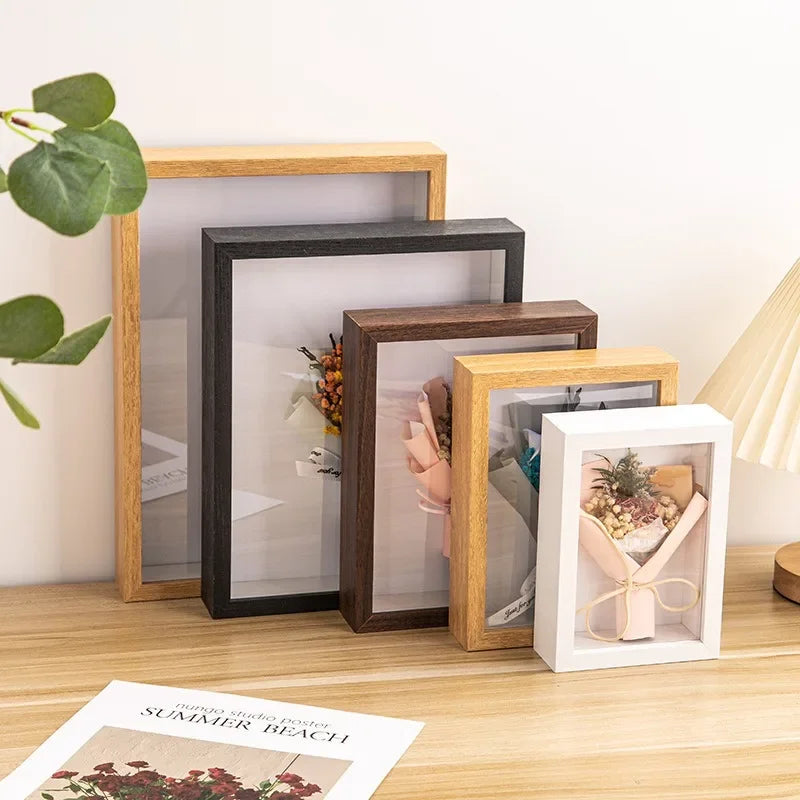 cadres photo en bois 3d support fleurs séchées fait main décoration - vue 1 sur 14