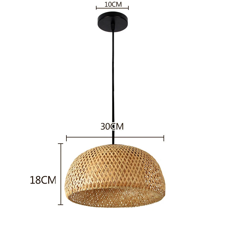 Suspension en bambou tissé à la main rétro salle à manger lanterne lustre E27 jardin maison chambre luminaires décoratifs suspension - vue 12 sur 14