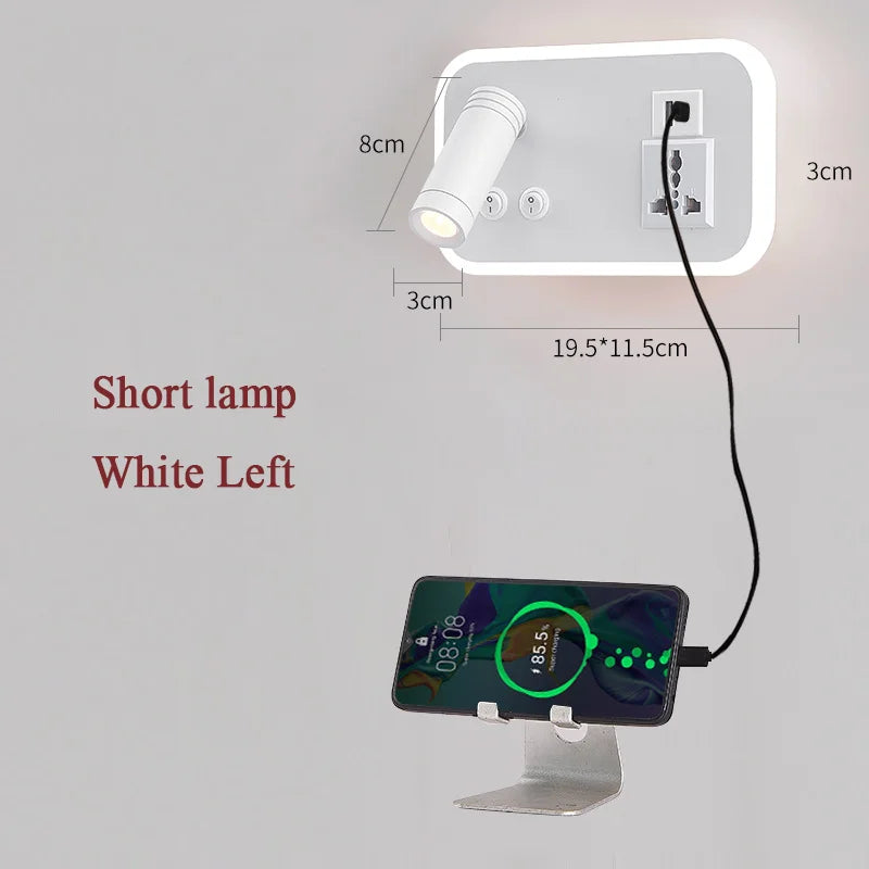 lampe de chevet murale led avec port usb et interrupteur rotatif - vue 7 sur 14