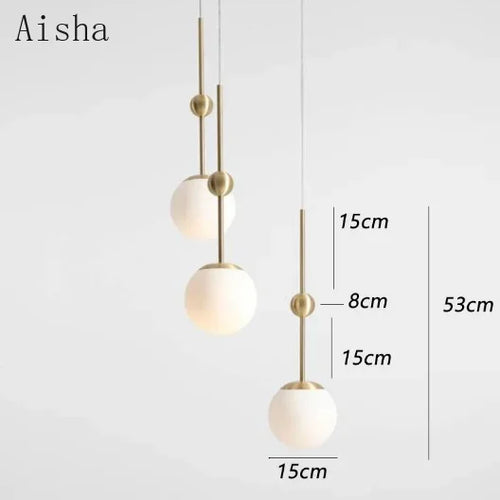 lustre en verre doré design créatif trois têtes éclairage moderne - vue 7 sur 9