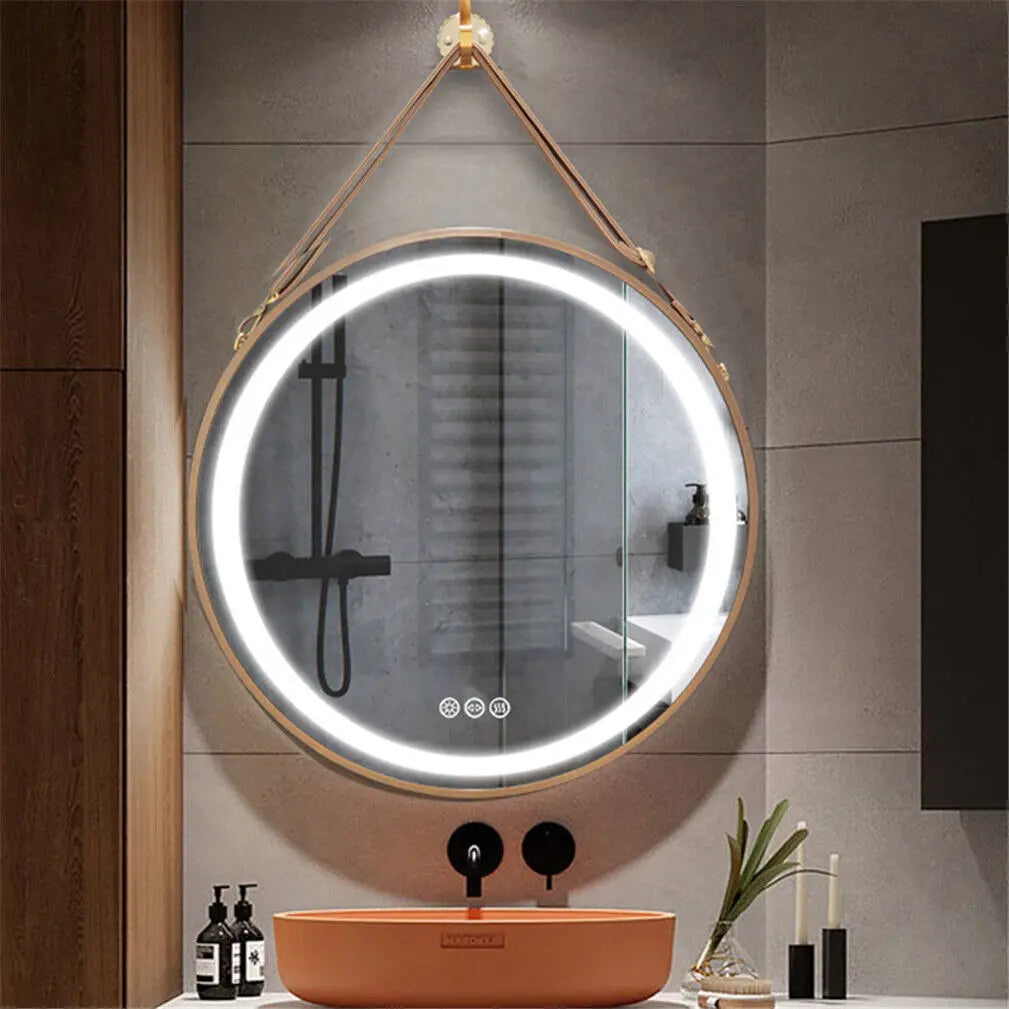 miroir rond éclairé led antibuée intensité variable cadre aluminium verre hd - vue 3 sur 9