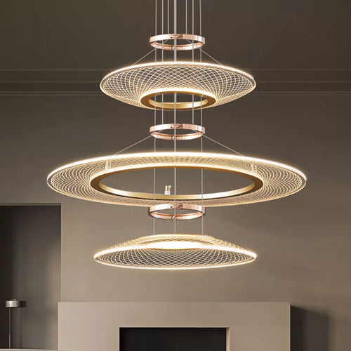 Lustre anneaux design pour salon double pour cuisine île hôtel Restaurant LED - vue 3 sur 11