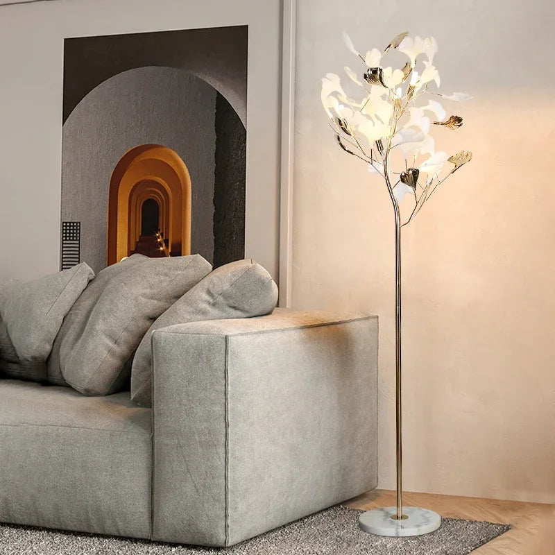 lampadaire moderne nordique led en forme de fleur de ginkgo - vue 1 sur 7