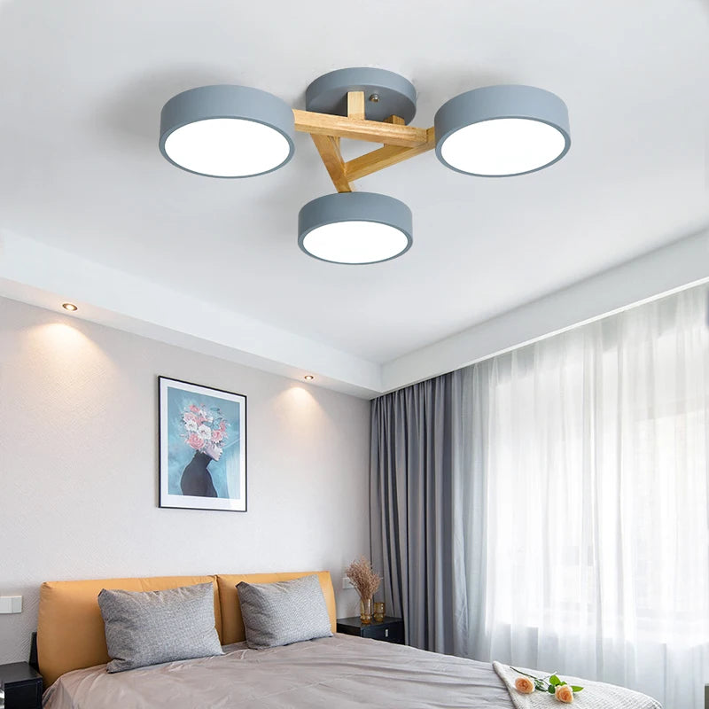 lustre led style nordique moderne en bois massif - vue 4 sur 15