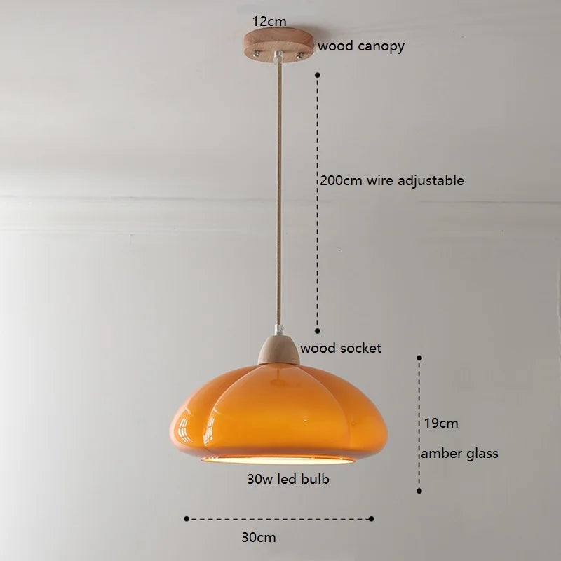 suspension citrouille verre led style japonais vintage bois - vue 2 sur 15