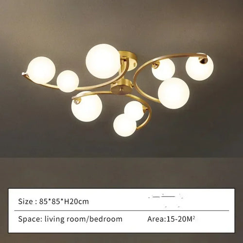 plafonnier moderne en cuivre doré avec boule de verre et led - vue 10 sur 10