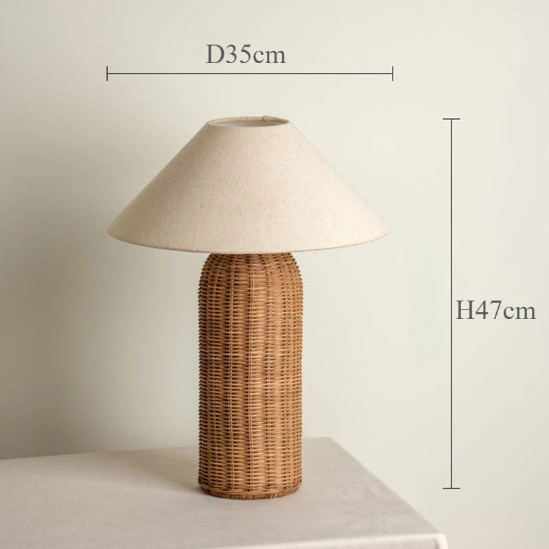 lampadaire en rotin avec abat-jour tissu et lumières led décoratives - vue 8 sur 11