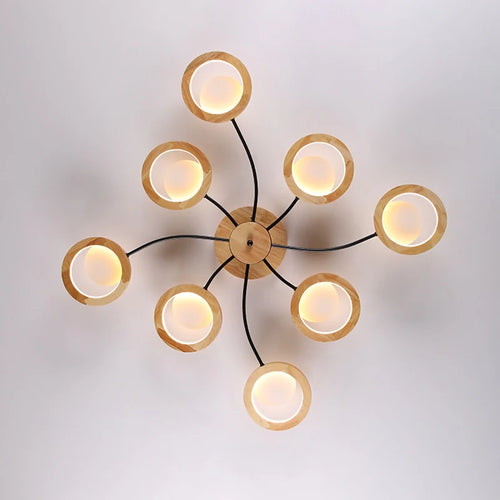 lustres modernes en bois avec lampes led nordiques - vue 5 sur 9