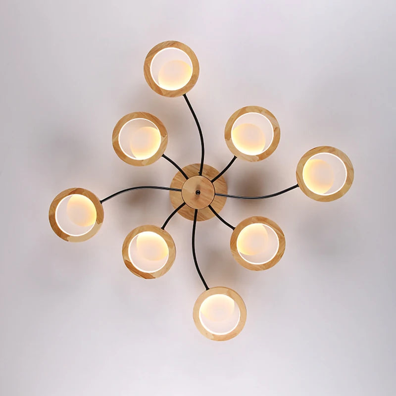 lustres modernes en bois avec lampes led nordiques - vue 5 sur 9