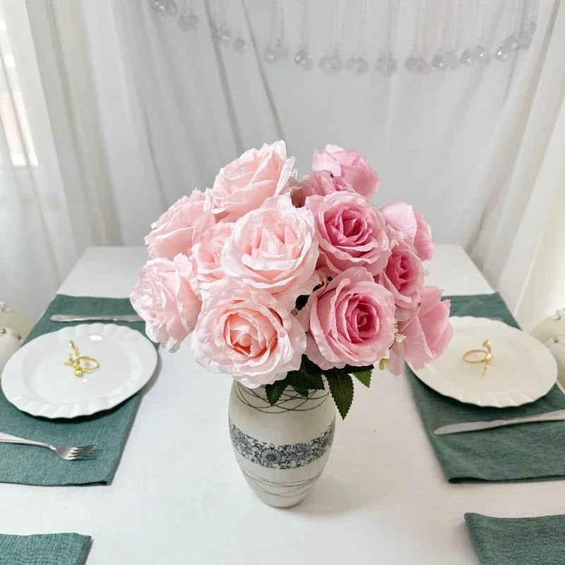 bouquet de roses artificielles en soie pour décoration intérieure - vue 4 sur 28