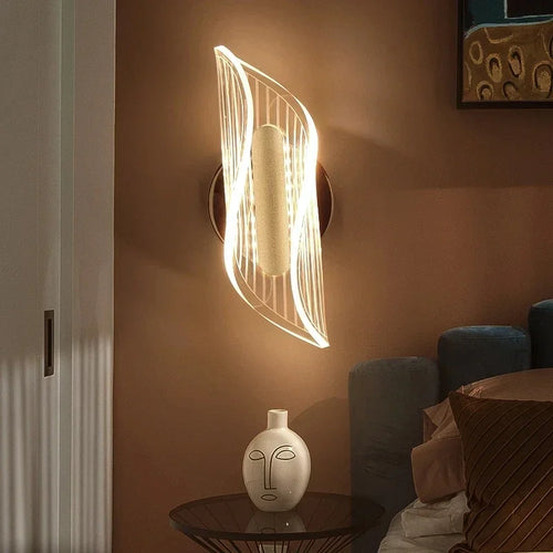 Moderne luxe créatif acrylique applique murale LED lumière or noir applique pour allée applique chambre chevet couloir décor à la maison - vue 4 sur 11