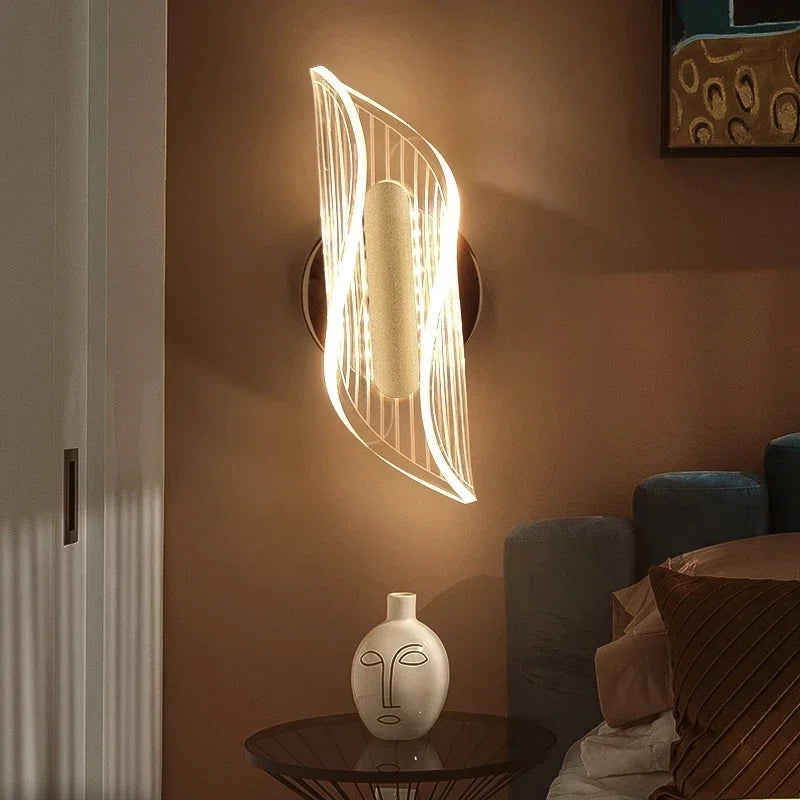 Moderne luxe créatif acrylique applique murale LED lumière or noir applique pour allée applique chambre chevet couloir décor à la maison - vue 3 sur 11