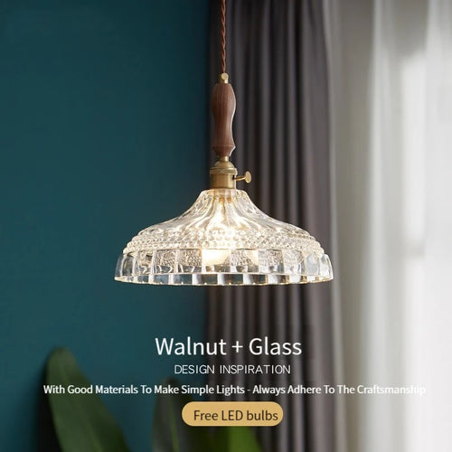 suspension luminaire moderne en bois verre et laiton - vue 3 sur 22