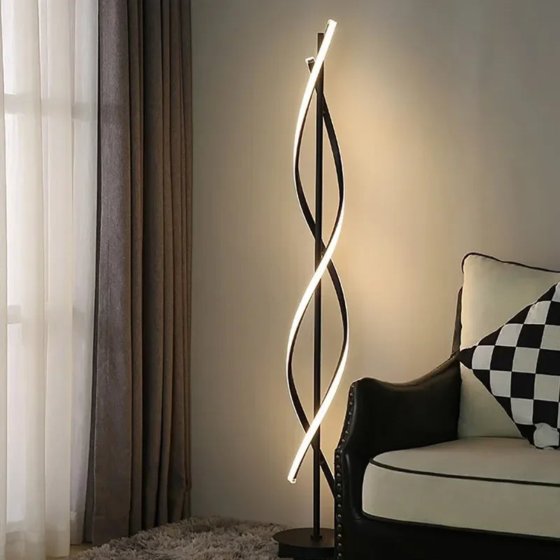 Lampadaire LED moderne en spirale en aluminium pour canapé à côté de la chambre à coucher salon décoration intérieure verticale salle d'étude chevet maison lumière - vue 3 sur 8