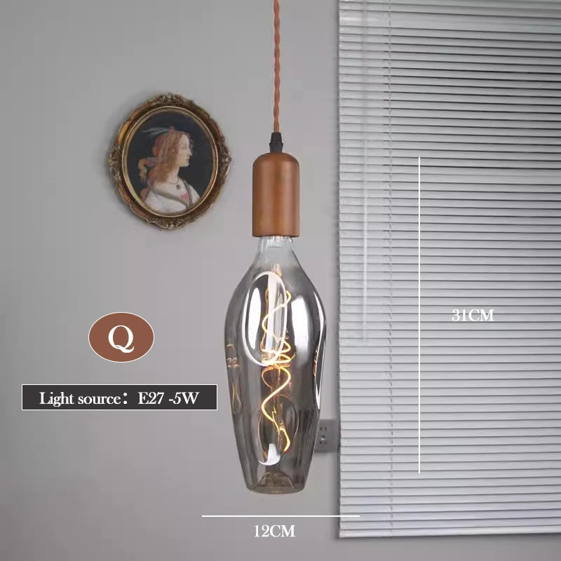 lustre en verre d'art rétro en bois massif créatif pour décoration intérieure - vue 14 sur 25