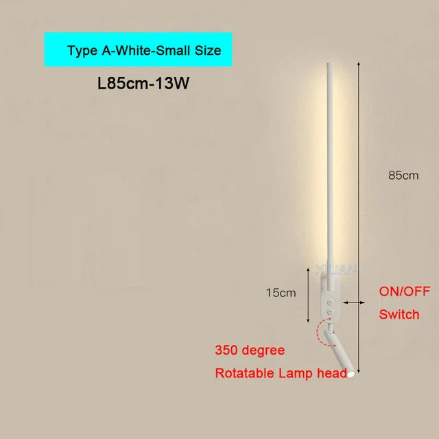 Modern Bedroom Living Room Wall Light ON/OFF Switch AC220V Black White Long Wall Lamps with LED Spotlights - vue 8 sur 18