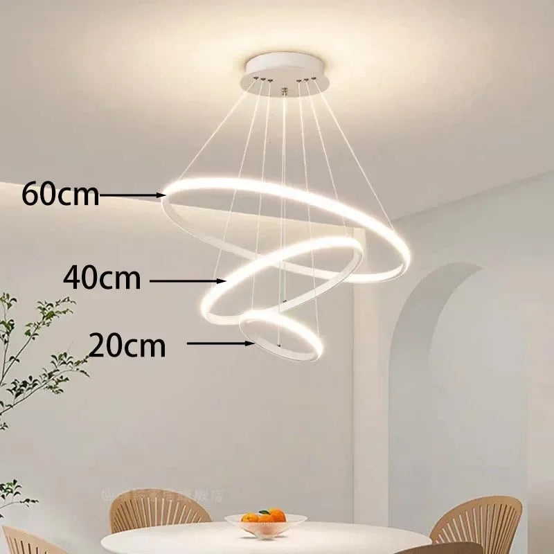lustre moderne rond à trois cercles design élégant - vue 11 sur 13