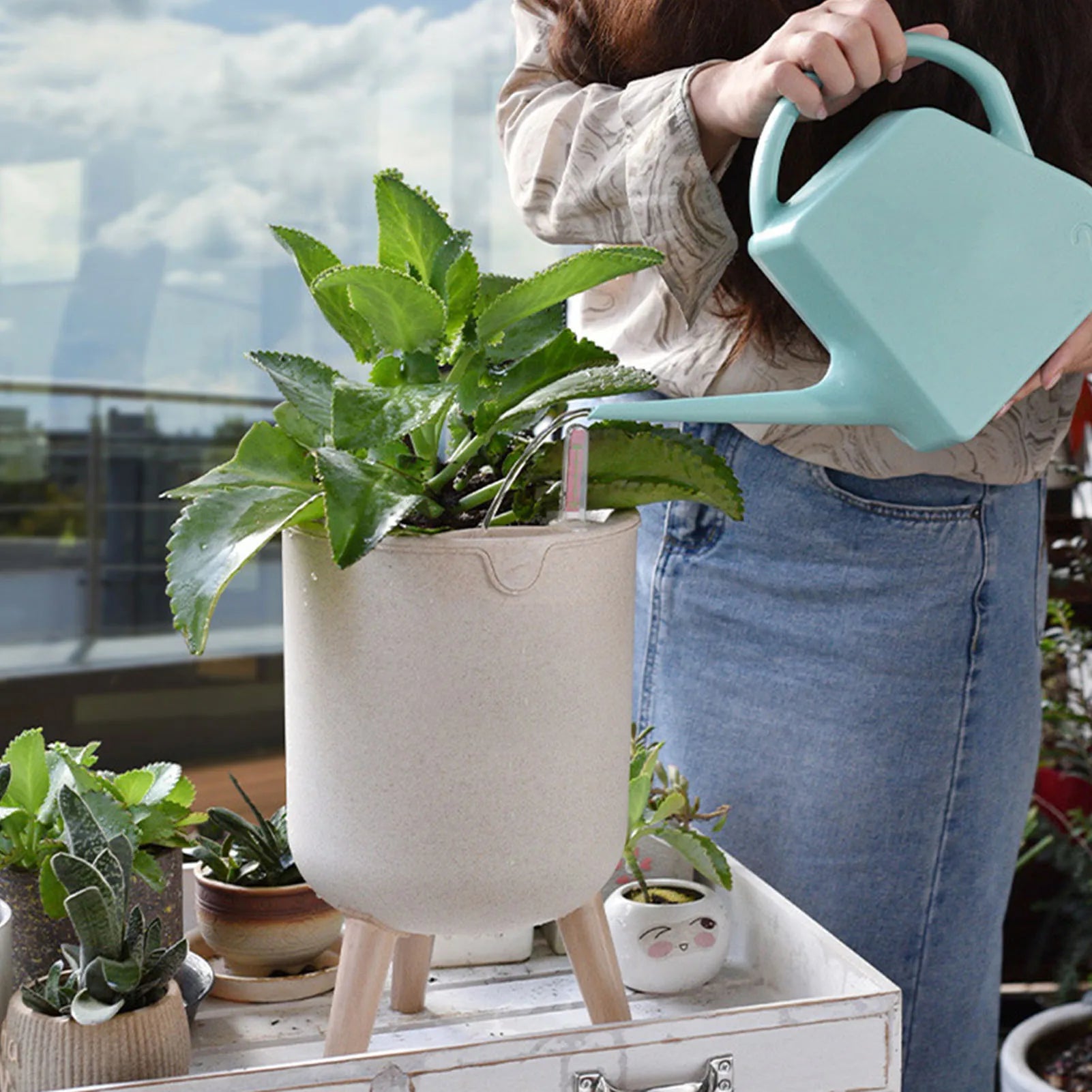 pot de fleurs automatique avec indicateur de niveau d'eau et rangement - vue 7 sur 7