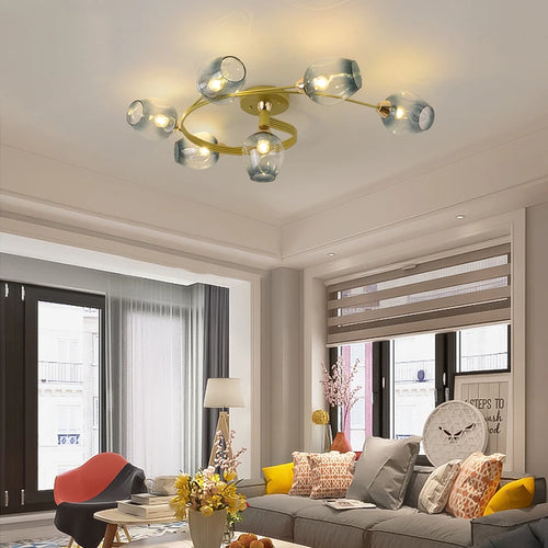 lustre moderne nordique en spirale en verre et fer - vue 5 sur 6