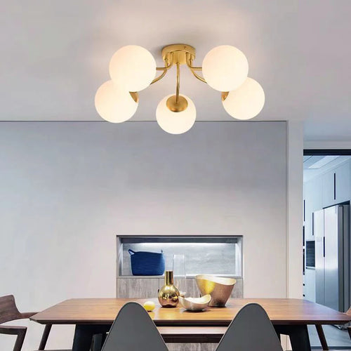 lustre nordique led avec boule de verre suspendue - vue 5 sur 14