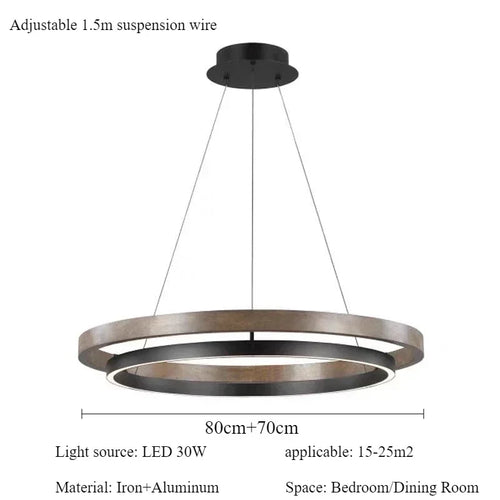 lustre moderne en bois avec éclairage led décoratif - vue 8 sur 7