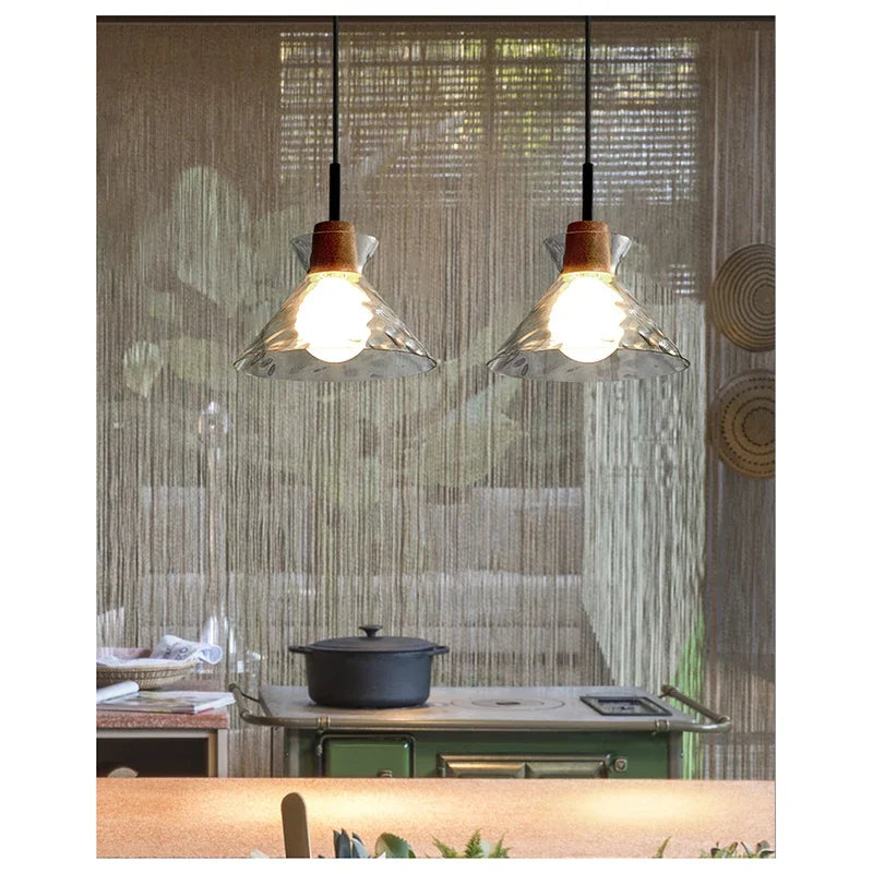 Lamp Mini Pendant Lighting With Handblown Clear Hammered Glass Shade, Adjustable Cord Ceiling Light Fixture For Kitchen Island - vue 5 sur 9