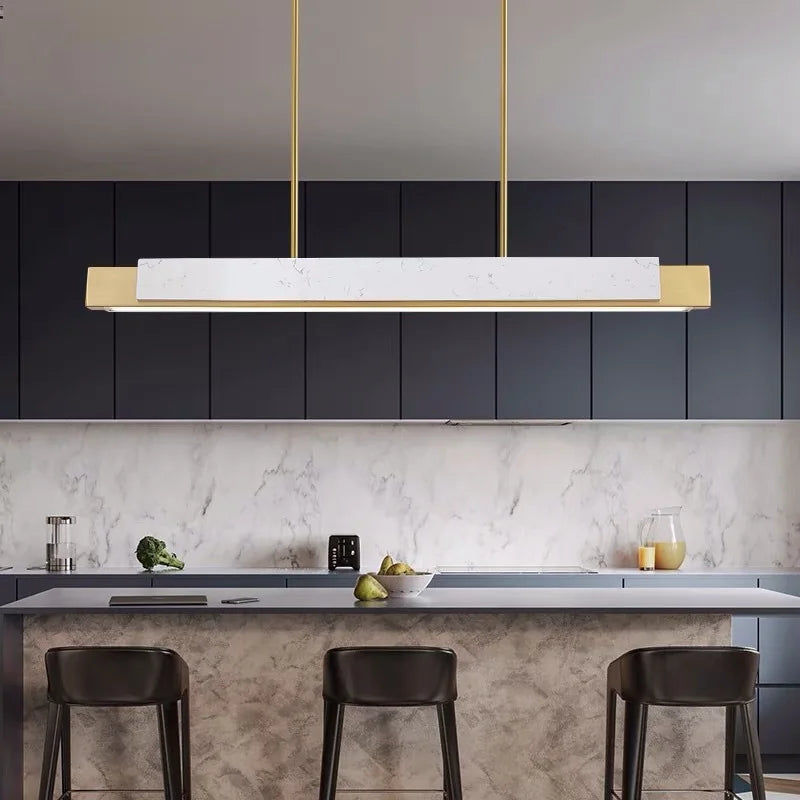 Lustre design style marbre moderne de luxe minimaliste longue bande - vue 3 sur 8