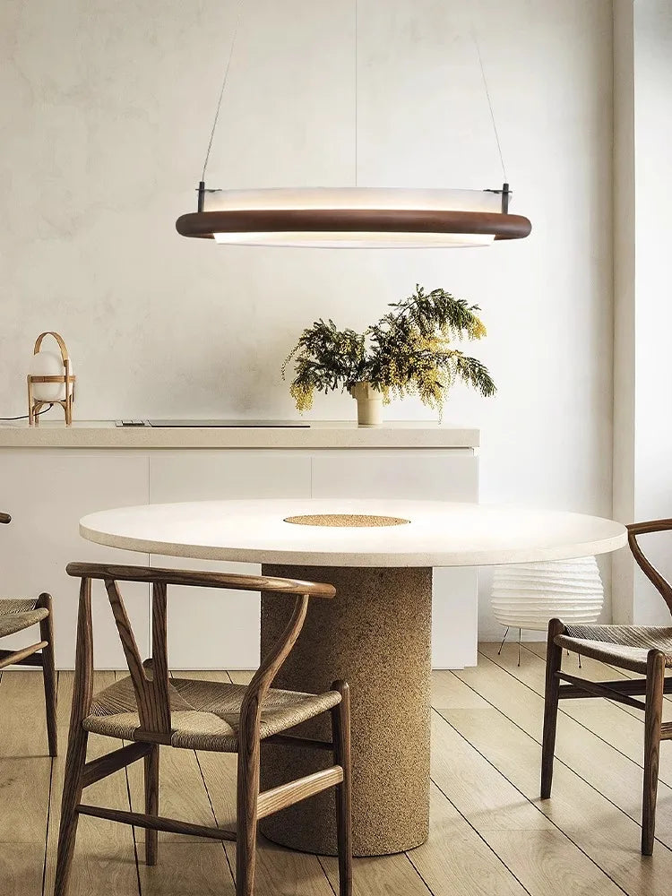 lustre moderne en bois led avec suspension en tissu - vue 5 sur 12
