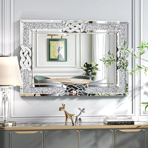 miroir rectangulaire en verre avec cadre en cristal décoratif - vue 9 sur 8