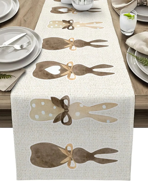 Chemin de table lin motifs lapin coeur paques