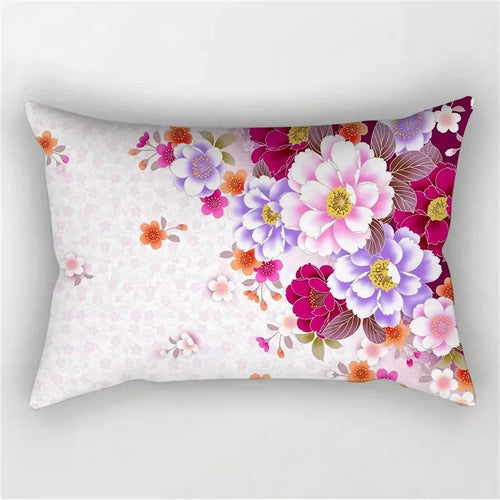 housse de coussin décorative arc-en-ciel fleurs rouges et roses