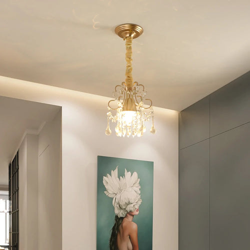lustre moderne en cristal doré pour intérieur lumineux - vue 6 sur 16
